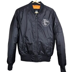 Ordinary Owl Bomber Jacket Black Men's Size Small Bony Pony Club Patch Lined EUC